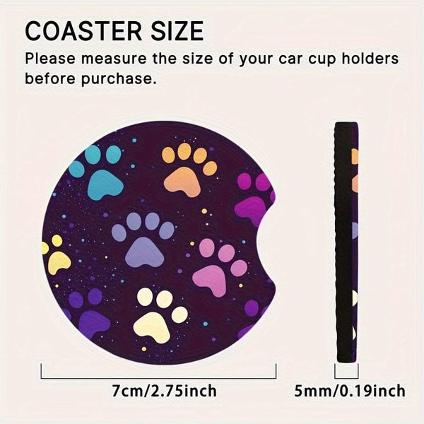 Planet Gates 2pcs 2pcs Car Coasters, Dog Paw Print Absorbent Condensation Protect Car Cup Holders And Keep Your Car Clean
