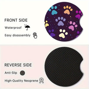 Planet Gates 2pcs 2pcs Car Coasters, Dog Paw Print Absorbent Condensation Protect Car Cup Holders And Keep Your Car Clean