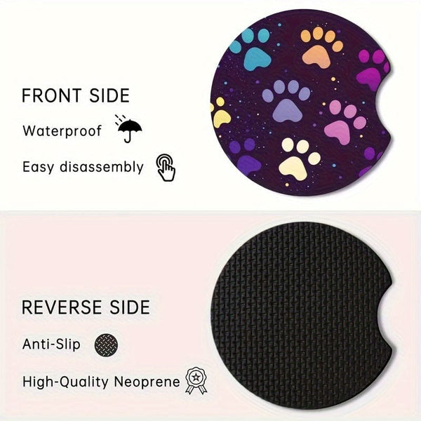 Planet Gates 2pcs 2pcs Car Coasters, Dog Paw Print Absorbent Condensation Protect Car Cup Holders And Keep Your Car Clean