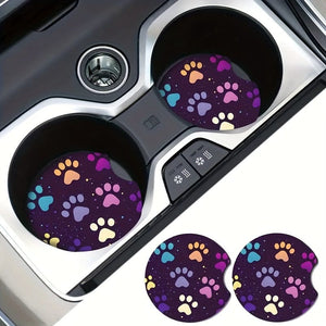 Planet Gates 2pcs 2pcs Car Coasters, Dog Paw Print Absorbent Condensation Protect Car Cup Holders And Keep Your Car Clean