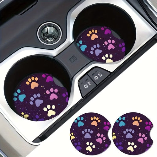 Planet Gates 2pcs 2pcs Car Coasters, Dog Paw Print Absorbent Condensation Protect Car Cup Holders And Keep Your Car Clean
