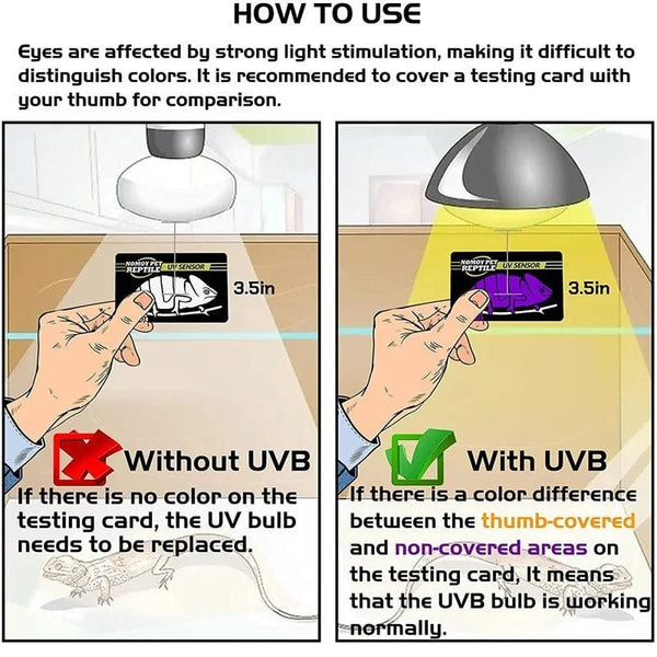 Planet Gates 2pcs 2pcs Fluorescent Color Changing Card Reptile Lighting UVA UVB Tester Test Card for Rapid Detection of UVB Amphibian Lamp