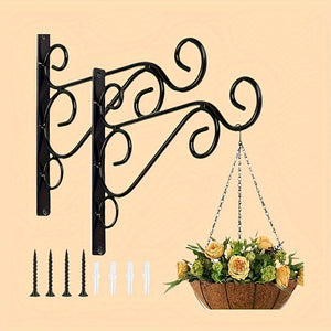 Planet Gates 2pcs 2pcs, Hanging Plant Brackets, 2 10-inch (about 25.4 Cm) Iron Wall-mounted Plant Hooks, Metal Wall-mounted Brackets, Suitable For Indoor And Outdoor Seeders, Bird Feeders, Lantern Wind Chimes With Screws