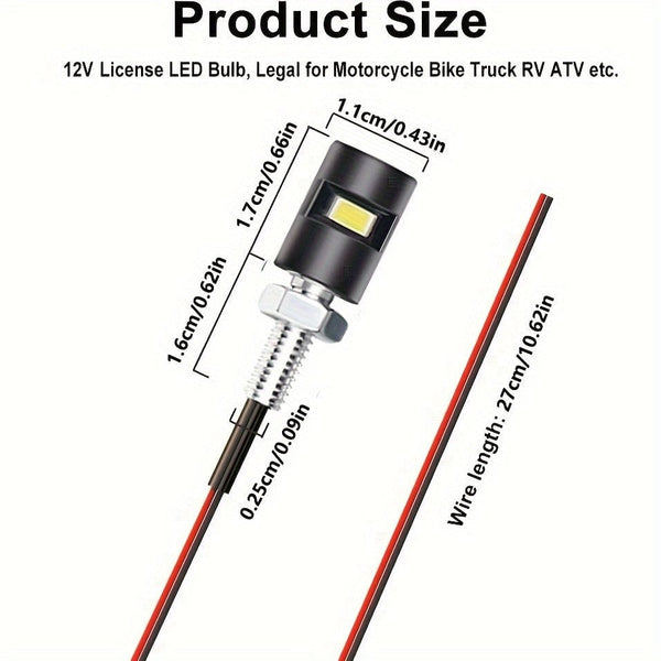 Planet Gates 2pcs 2pcs License Plate Light License Tag Screw Bolt Lamp Super Bright 12V White LED Bulb Waterproof Black Aluminium For Car Motorcycle Truck RV ATV Bike