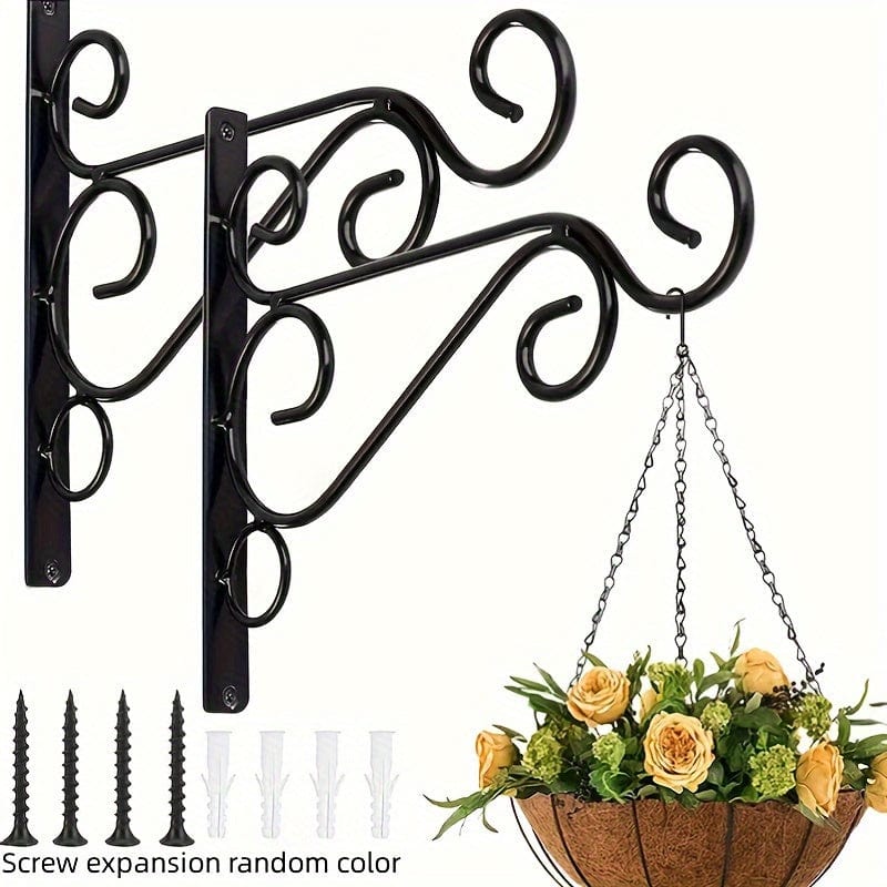 Planet Gates 2pcs 2pcs Outdoor Hanging Plant Stand, Wall Iron Hook, Outdoor Flower Pot Hook Decoration, Wall Mounted Hooks Wall Planter Hanger, Rustic Iron Wall Hooks, Bird Feeder Hanger, Flowerpot Hanger With Screws