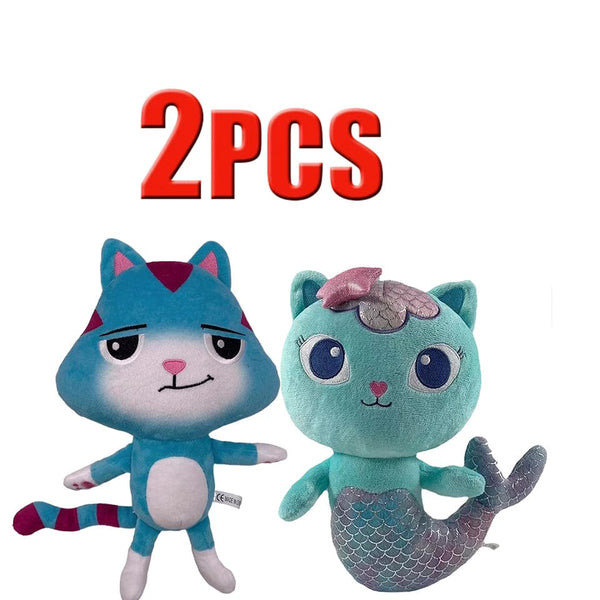 Planet Gates 2pcs 4 Animals Plush Gabby Dollhouse Lovely Plush Gaby Toy Plush House Cat Doll Cartoon Stuffed Animals Mermaid Cat Plushie Dolls Kids
