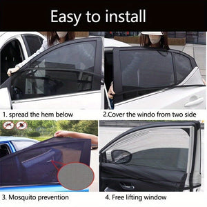 Planet Gates 2pcs/4pcs Car Window Sun Shade, Breathable Mesh Car Side Window Shade Sunshade UV Protection Bug Mosquito Net Universal Fit For Most Cars