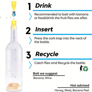 Planet Gates 2pcs/4pcs Fruit Fly Bottle Top Trap, Fly-On-In, Reusable Non-Toxic Indoor/Outdoor Catcher