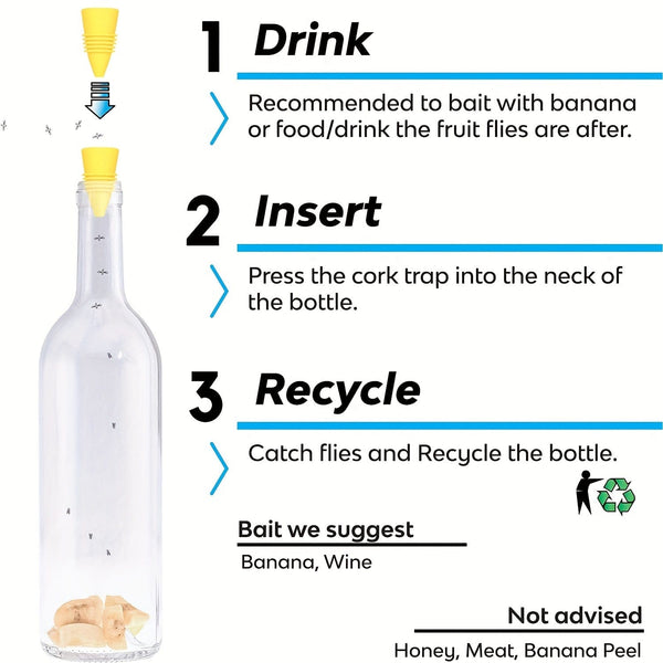 Planet Gates 2pcs/4pcs Fruit Fly Bottle Top Trap, Fly-On-In, Reusable Non-Toxic Indoor/Outdoor Catcher