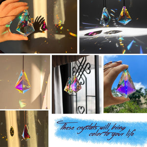 Planet Gates 2pcs 50 Horns Colorful 2pcs Prism Crystal Sun Catchers, Cut Geometric Drop Hanging Suncatchers, Rainbow Maker For Windows, Balcony, Kitchen, Garden Decoration