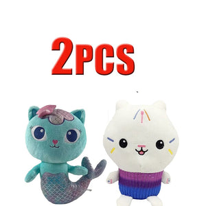 Planet Gates 2pcs 7 Animals Plush Gabby Dollhouse Lovely Plush Gaby Toy Plush House Cat Doll Cartoon Stuffed Animals Mermaid Cat Plushie Dolls Kids