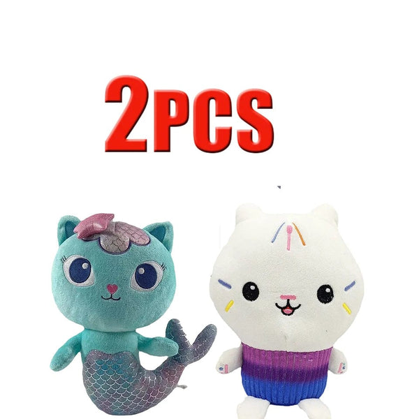Planet Gates 2pcs 7 Animals Plush Gabby Dollhouse Lovely Plush Gaby Toy Plush House Cat Doll Cartoon Stuffed Animals Mermaid Cat Plushie Dolls Kids