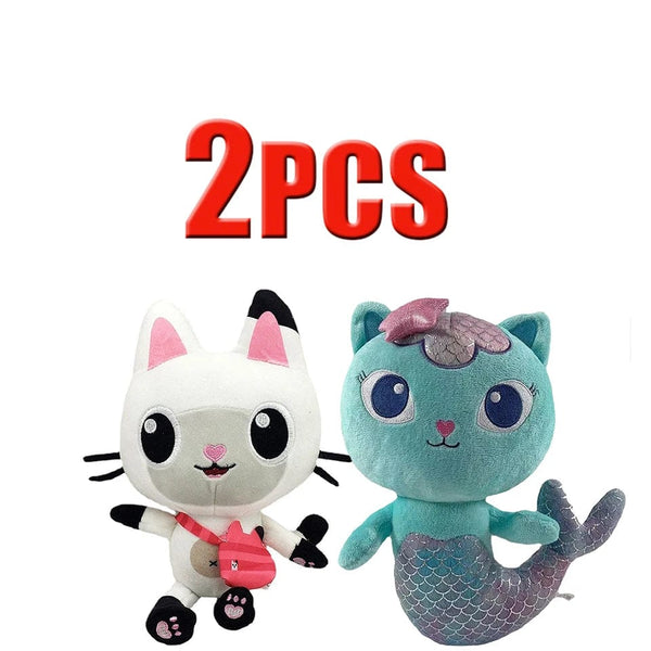 Planet Gates 2pcs 8 Animals Plush Gabby Dollhouse Lovely Plush Gaby Toy Plush House Cat Doll Cartoon Stuffed Animals Mermaid Cat Plushie Dolls Kids