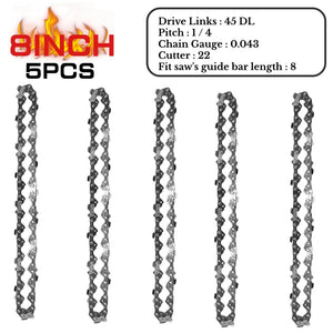 Planet Gates 2pcs 8inch chains / CHINA 8Inch Mini Chainsaw Chain Guide 1/4" Pitch .043" 45 Drive Links Semi Chisel Electric Chainsaw Chain for Garden Woodworking Tool