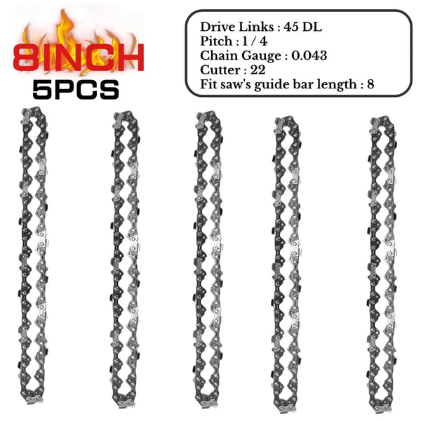 Planet Gates 2pcs 8inch chains / CHINA 8Inch Mini Chainsaw Chain Guide 1/4" Pitch .043" 45 Drive Links Semi Chisel Electric Chainsaw Chain for Garden Woodworking Tool