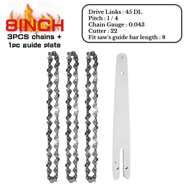 Planet Gates 2pcs 8inch chains / CHINA 8Inch Mini Chainsaw Chain Guide 1/4" Pitch .043" 45 Drive Links Semi Chisel Electric Chainsaw Chain for Garden Woodworking Tool