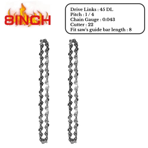 Planet Gates 2pcs 8inch chains / CHINA 8Inch Mini Chainsaw Chain Guide 1/4" Pitch .043" 45 Drive Links Semi Chisel Electric Chainsaw Chain for Garden Woodworking Tool
