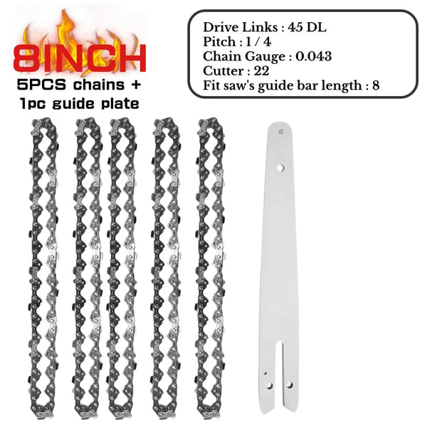 Planet Gates 2pcs 8inch chains / CHINA 8Inch Mini Chainsaw Chain Guide 1/4" Pitch .043" 45 Drive Links Semi Chisel Electric Chainsaw Chain for Garden Woodworking Tool