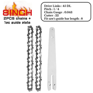 Planet Gates 2pcs 8inch chains / CHINA 8Inch Mini Chainsaw Chain Guide 1/4" Pitch .043" 45 Drive Links Semi Chisel Electric Chainsaw Chain for Garden Woodworking Tool