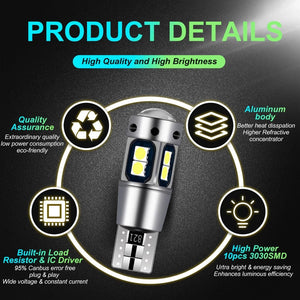 Planet Gates 2PCS / Amber Yellow 2/4PCS High Quality T10 W5W 168 192 Led Tail Light 3030 10smd 12V Auto Lamp CANBUS NO Error Car Marker Parking Bulb 6000K ASLENT