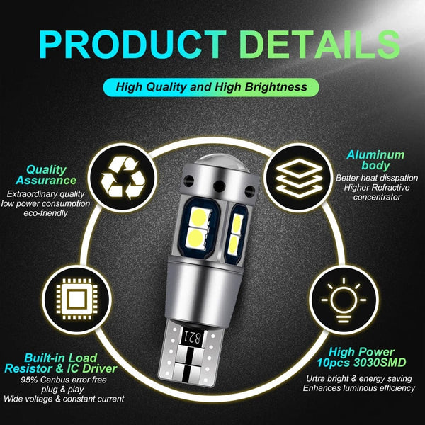 Planet Gates 2PCS / Amber Yellow 2/4PCS High Quality T10 W5W 168 192 Led Tail Light 3030 10smd 12V Auto Lamp CANBUS NO Error Car Marker Parking Bulb 6000K ASLENT