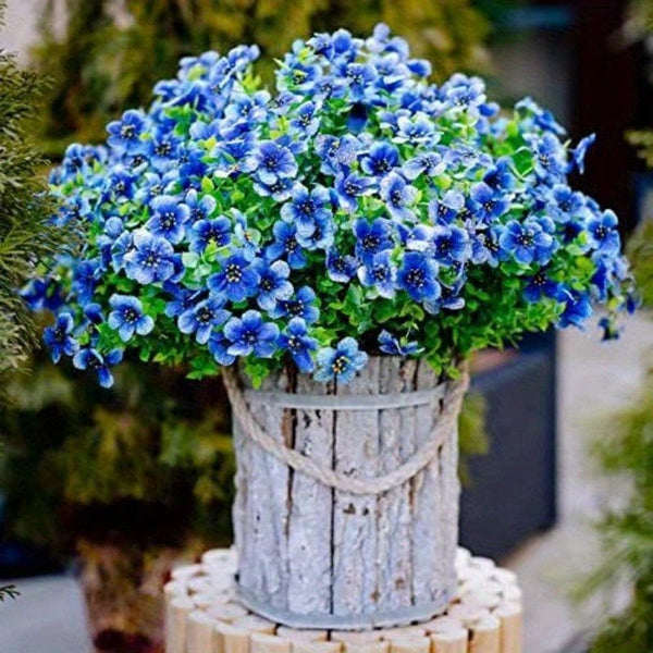 Planet Gates 2pcs Blue / 36.83cm 2/4pcs, Artificial Flowers, Yellow Bulk Outdoor UV Resistant Fake Plants For Outside No Fade Fall Flowers Greenery Shrubs For Hanging Basket Planters, Window Outdoor Garden Yard Decor, Home Room Scene Decor