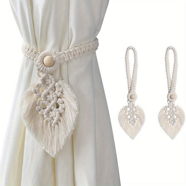 Planet Gates 2pcs Bohemian Woven Leaf Curtain Ties Curtain Tieback Curtain Holdback For Bedroom Living Room Home Decor, 40.01*13.0cm