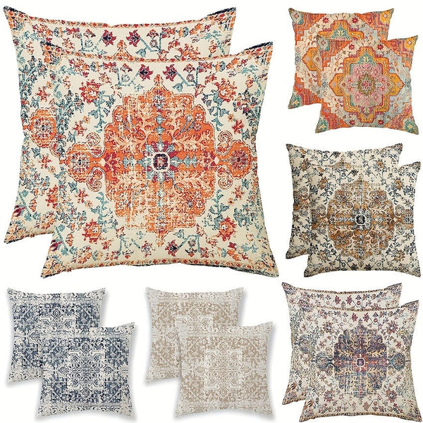 Planet Gates 2pcs Boho Blue Throw Pillow Cover, Bohemia Ethnic Style Carpet Pattern Cushion Case For Sofa Couch, Home Decor, 45.72x45.72 Cm
