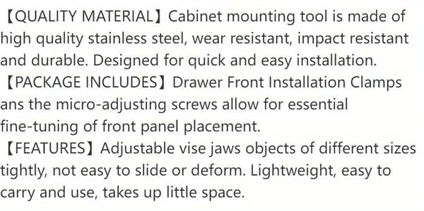 Planet Gates 2PCS Cabinet Installation Clamp Zinc Drawer Fixing Clip Adjustable Cabinet Hardware Jig Portable Front Drawer Woodworking Clamp 2PCS