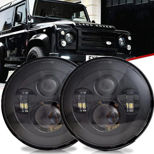 Planet Gates 2pcs Car 7" Headlight for Land Rover Defender 90 110 Round LED Headlights Kit High Low Beam for Lada Niva 4X4 Offroad Accessory