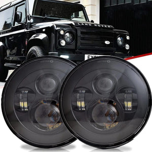Planet Gates 2pcs Car 7" Headlight for Land Rover Defender 90 110 Round LED Headlights Kit High Low Beam for Lada Niva 4X4 Offroad Accessory