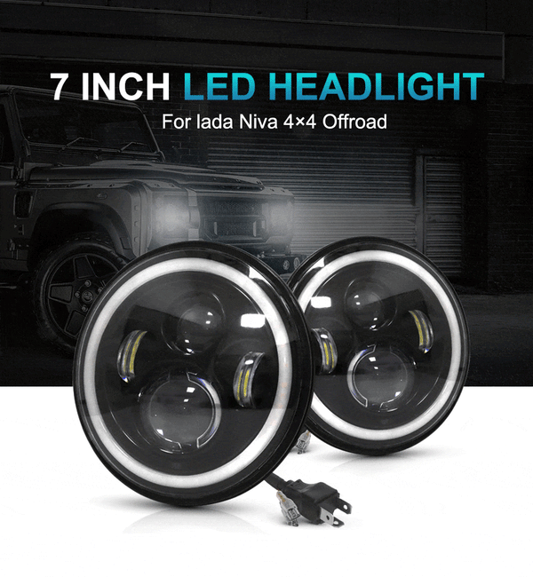 Planet Gates 2pcs Car 7" Led Headlight Hi/Low H4 Halo Angle Eyes For Urban Harley BMW Jeep JK 4x4 Suzuki Samurai Jeep Wrangler Off Road