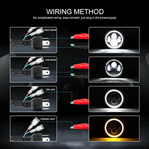 Planet Gates 2pcs Car 7" Led Headlight Hi/Low H4 Halo Angle Eyes For Urban Harley BMW Jeep JK 4x4 Suzuki Samurai Jeep Wrangler Off Road