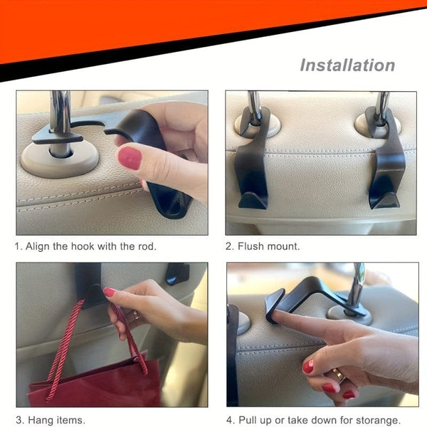 Planet Gates 2pcs Car Hook, Car ABS Rear Rear Hidden Stickable Car 7-shaped Small Hook, Auto Back Seat Organizer Hanger For Handbag Coats Clothes Storage Bags Purse