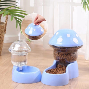 Planet Gates 2pcs Cat Food Bowl Set Automatic Feeders and Water Dispenser Cute Mushroom Shape Feeding Bowl Water Bottle for Cats Small Dogs