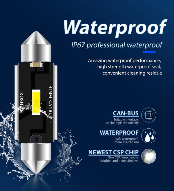 Planet Gates 2PCS Festoon 31mm 36mm 39mm 41mm C5W C10W Super Bright CSP LED Bulbs Car Dome Light Canbus No Error Auto Interior Reading Lamp