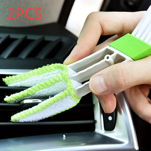 Planet Gates 2PCS Green 2-in-1 Air Conditioning Outlet Vent Brush Internal Cleaning Tools Interior Multi-purpose Dust Cleaner For Car