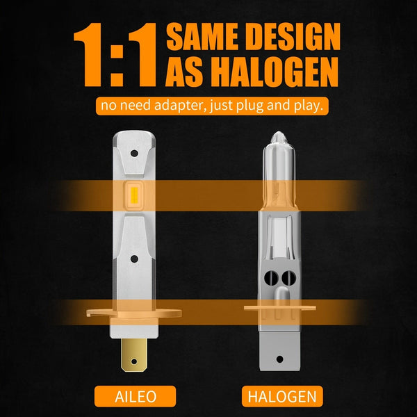 Planet Gates 2pcs-H1 AILEO 2pcs H1 LED Fog Light Bulbs Mini Size Design Wireless For Car Led Lights 16pcs CSP 7035 Chips 12000LM 6000K White