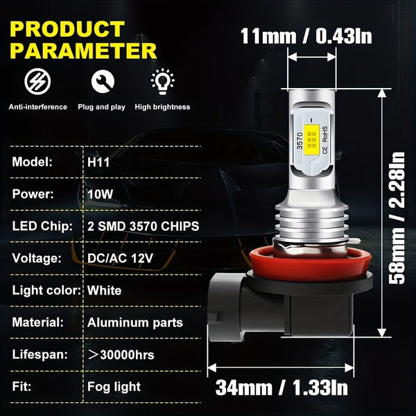 Planet Gates 2pcs H7 H4 H11 H8 9005 9006 H10 9145 3570 CSP LED Car Motorcycle Truck Fog Driving Light Bulbs 6000K White Day Time Running Lights DRL Lamp 12V