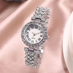 Planet Gates 2pcs Luxury Women Rhinestone Rose Gold Watch Fashion Ladies Quartz Diamond Wristwatch Elegant Female Bracelet Watches Set Gift