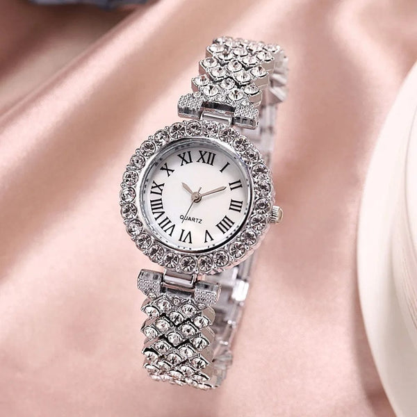 Planet Gates 2pcs Luxury Women Rhinestone Rose Gold Watch Fashion Ladies Quartz Diamond Wristwatch Elegant Female Bracelet Watches Set Gift