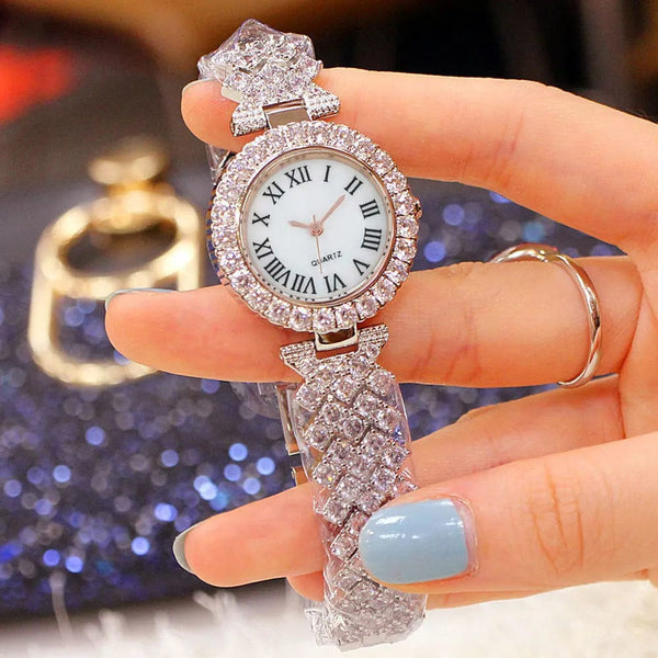 Planet Gates 2pcs Luxury Women Rhinestone Rose Gold Watch Fashion Ladies Quartz Diamond Wristwatch Elegant Female Bracelet Watches Set Gift