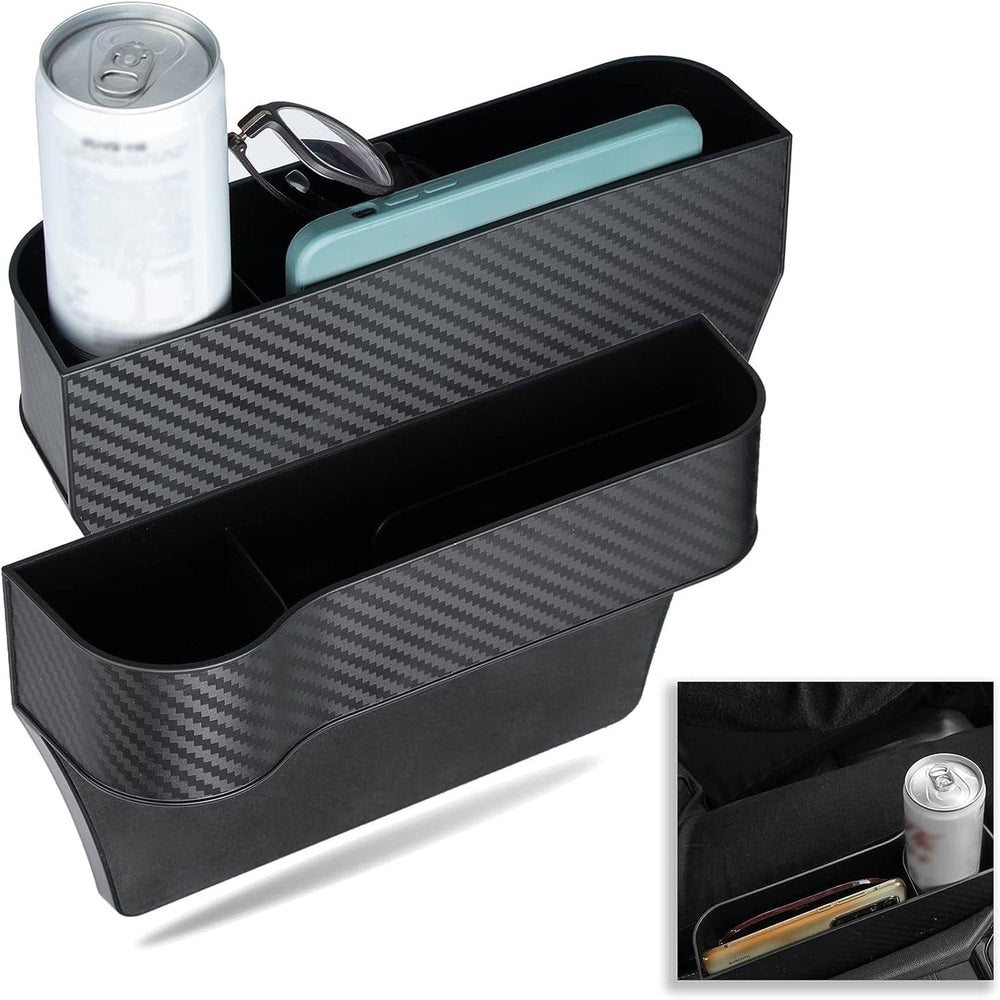 Planet Gates 2pcs Multifunctional Car Seat Organizer, Car Console Side Storage Box With Cup Holders, Car Front Seat Organizer For Holding Phone, Sunglasses