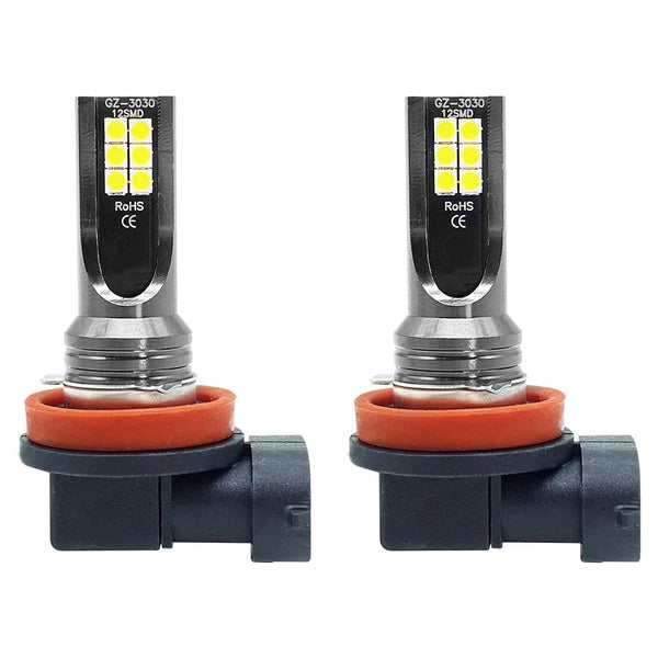Planet Gates 2Pcs New H8 H16 JP Led H11 9005 HB3 9006 HB4 3030 12SMD Car LED Fog Light Bulbs 6000K White Auto Lamp Day Running Light 12000LM