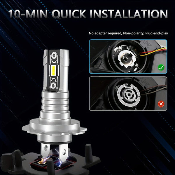 Planet Gates 2pcs NLpearl 2pcs H7 LED Headlight Bulbs 20000LM 60W 6500K White Fog Lamps 5530 Chips LED Fog Light Projector Super High Brightness Car Headlamp Bulbs Waterproof, 1:1 Mini Wireless Without Fan, Plug And Play