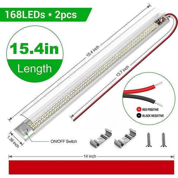 Planet Gates 2pcs Set 2pcs 12v Led Strip Light With On-Off Switch Rv Interior Light Bar 168leds 1700lm 6000k Interior Lighting Ceiling Led Lamp