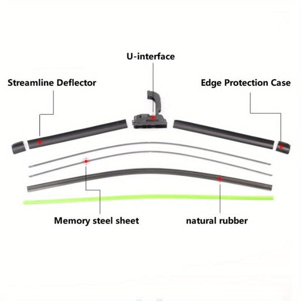 Planet Gates 2pcs/set Automotive Universal Boneless U-shaped Wiper Blade Wiper Rubber Wiper Blade Black