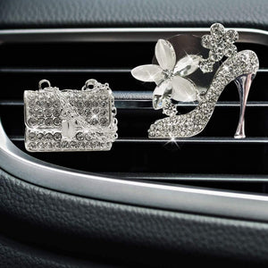 Planet Gates 2pcs Set(high heel shoe + bag) 2pcs Bling High Heel Bag Car Air Fresheners Clips For Women Car Air Outlet Decoration