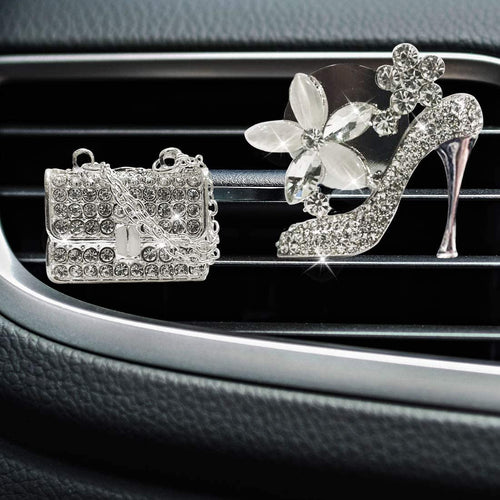 Planet Gates 2pcs Set(high heel shoe + bag) 2pcs Bling High Heel Bag Car Air Fresheners Clips For Women Car Air Outlet Decoration