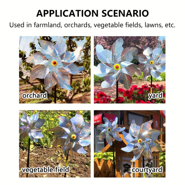 Planet Gates 2pcs Set Of 2 Effective Bird Deterrent, Laser Bird Windmill, Sparkle, Avian Safeguard, Discourage Swallows, Sparrows, Crows, Convenient And Simple To Set Up, Ideal For Orchards, Gardens, Farms, Residential Gardens, Fields